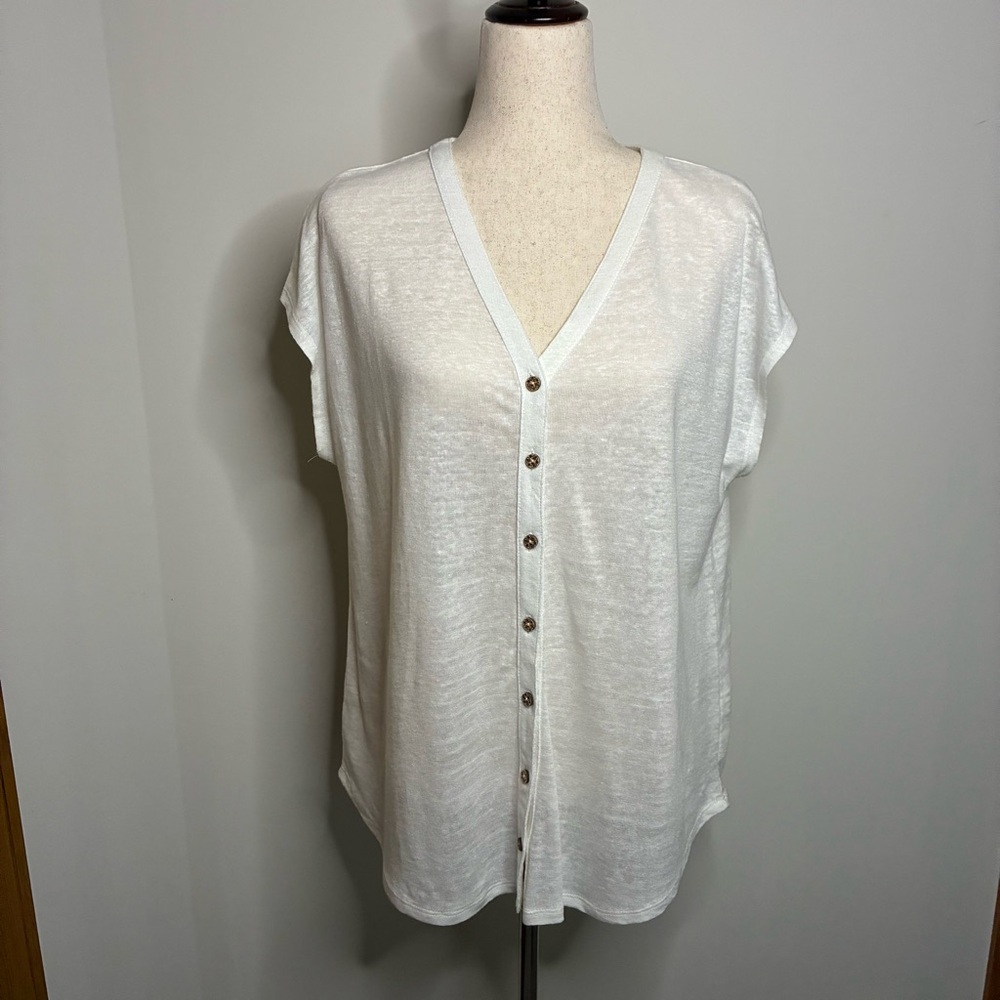 J.Jill Love Linen White Button Front Top Size M